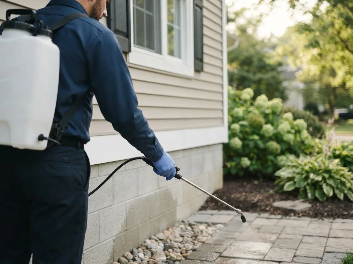 Pest control technician inspecting a home in Eldorado, OH
